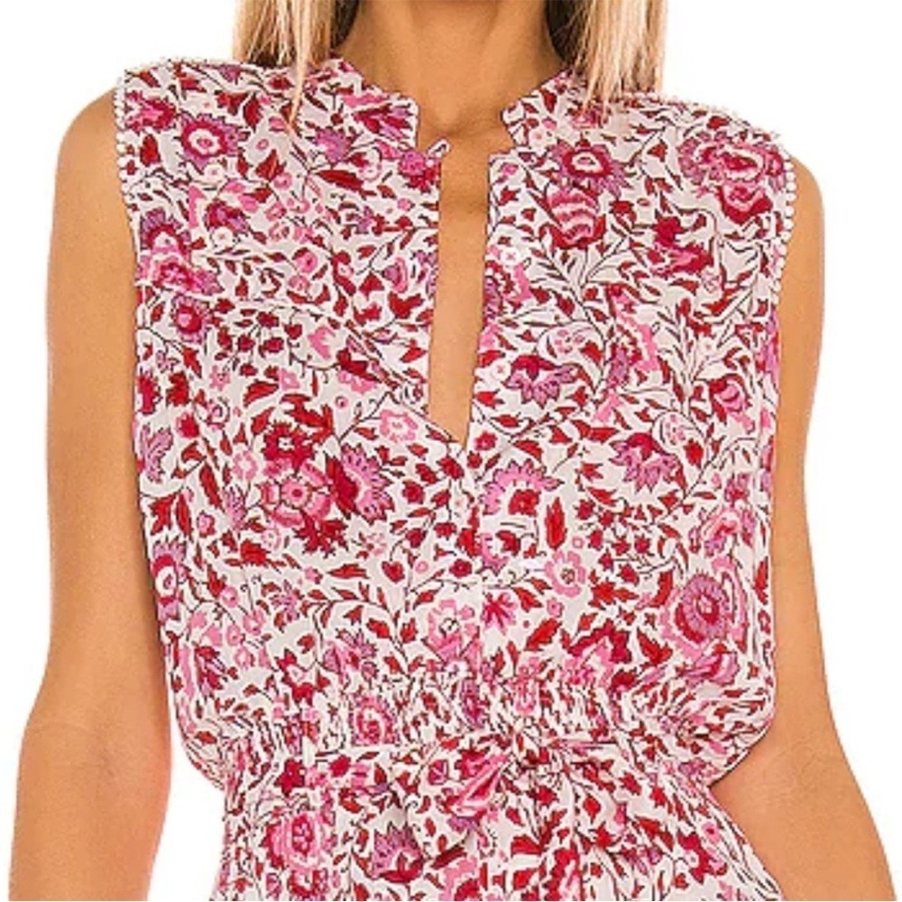 Poupette St Barth Felicia Floral Tie-Waist Dress Pink Size XS Sleeveless - Picture 3 of 9